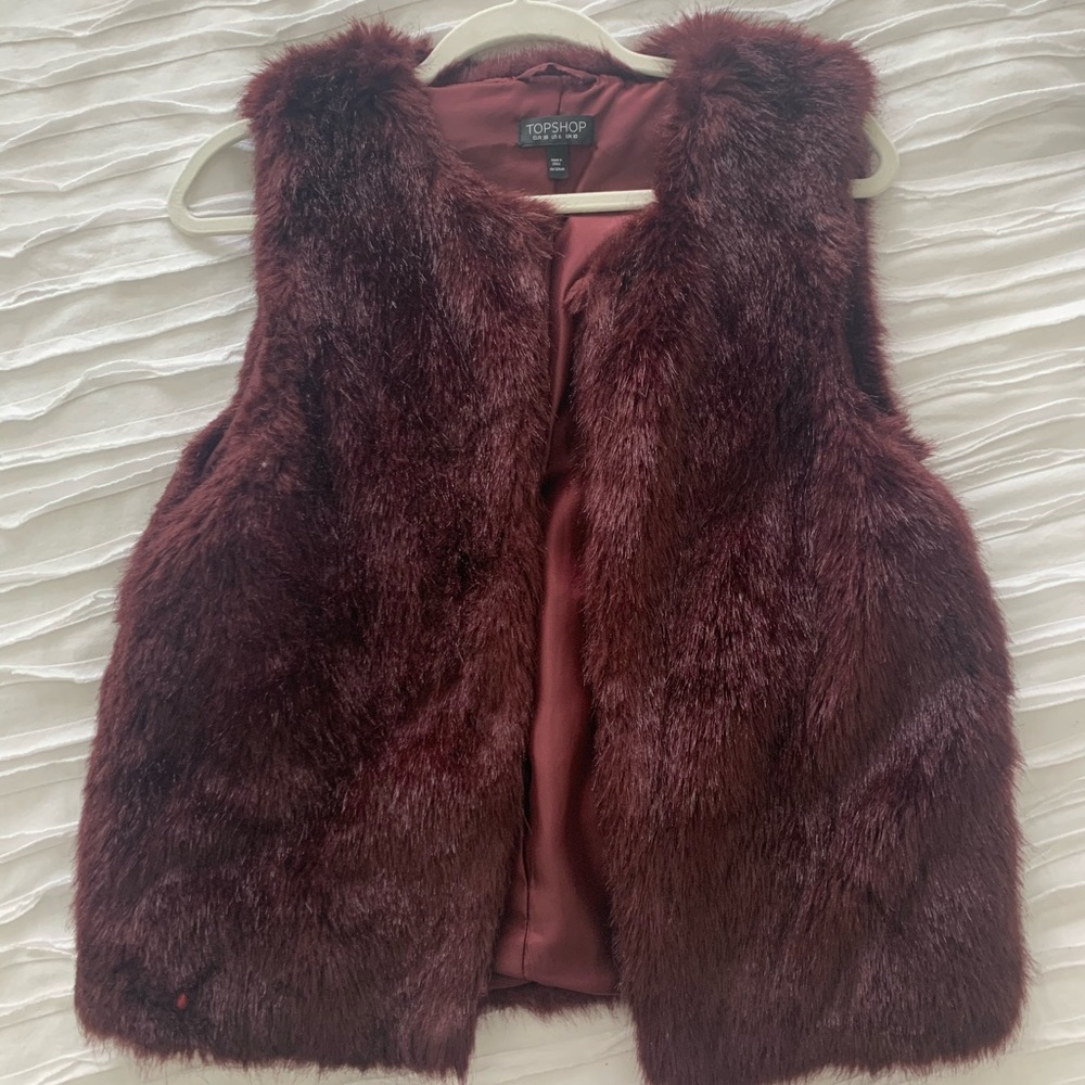 Topshop Faux Fur Vest Maroon